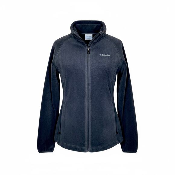 Columbia Woman’s Large Black Fleece Zip Jacket Zip Outer Pockets Inner Pockets - Picture 1 of 15